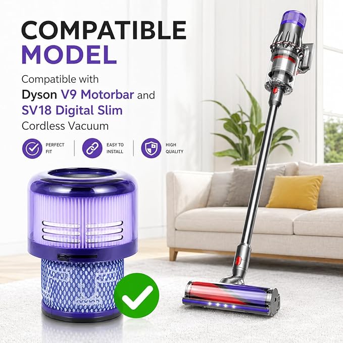 2 Pack SV18 Vacuum Filter Replacement for Dyson V9 Motorbar SV18 Digital Slim Cordless Vacuum, Part No. 970612-01 for Dyson HEPA Digital Slim Post-Filter