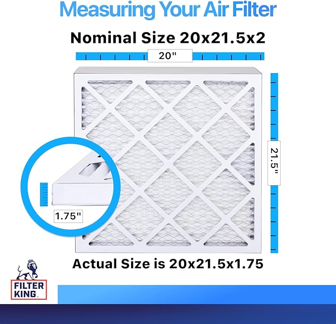 Filter King 20x21.5x2 Air Filter (MERV 8) (12-Pack) Dust & Allergy Control AC Furnace Filters, MADE IN USA, HVAC, Pleated, Electrostatic (Actual Size: 20 x 21.5 x 1.75)