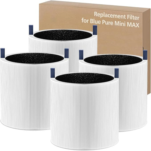 4 Pack Mini Max Air Filter Replacement, FMINI Filter Compatible with BLUEAIR Blue Pure Mini Max Air Purifier, Ture HEPA + Activated Filter