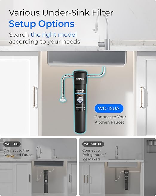 Waterdrop 15UA Under Sink Water Filter System, 2 Years, Reduces Lead, Chlorine, Bad Taste & Odor, Under Counter Water Filter Connects Directly to Your Faucet, NSF/ANSI 42 Certified