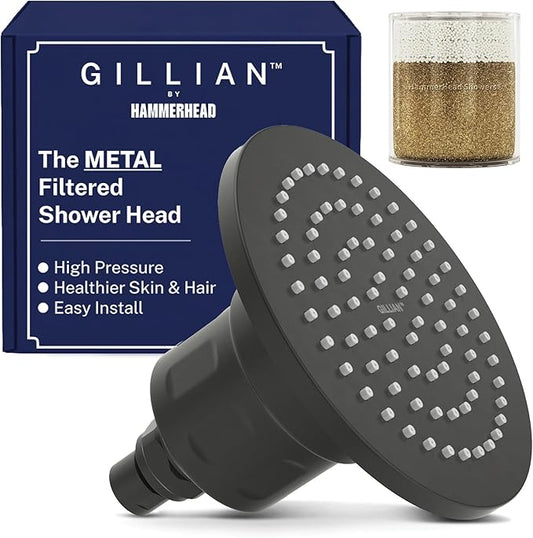 Gillian™ by HammerHead High Pressure Shower Head with Filter – Genuine KDF-55 Filtered Shower Head for Hard Water, Healthier Skin & Hair – Metal 6-Inch Rainfall Showerhead with Filters, Matte Black
