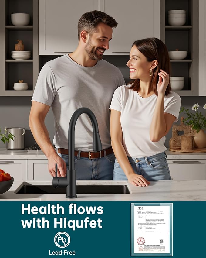 Hiqufet Black Kitchen Faucet with Soap Dispenser & Pull Down Sprayer, Rv Kitchen Sink Faucets for Pot Filler, Farmhouse Camper Bar Sink Laundry, RV Bathroom, Single Hole Single Handle Stainless Steel