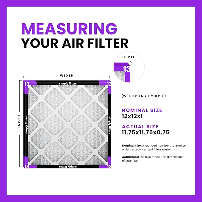 Simply 12x12x1 Air Filter, Merv 13, 12 Pack, For Home AC Furnace & HVAC (Actual Size: 11.75"x11.75"x0.75") DUST, Pet, & Allergy Control