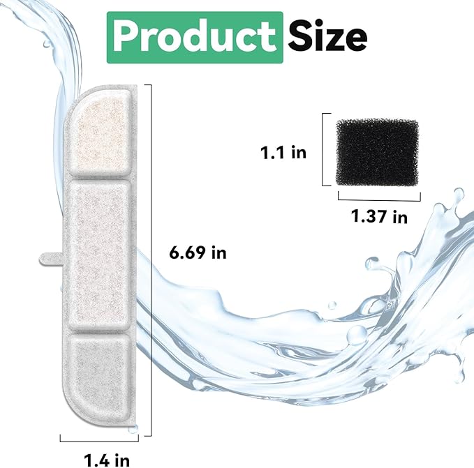 12+12 Packs for DownyPaws Cat Water Fountain Filters Replacement, Compatible with DownyPaws Wireless 84oz/2.5L and 101 oz/3L Pet Water Fountains (12 Replacement Water Filters + 12 Pre-Filter Sponges)