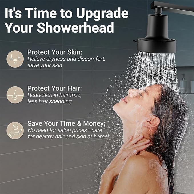 Filtered Shower head for Healthier Hair & Skin – Removes Chlorine & Heavy Metals,High Pressure 6 Mode Settings Shower Head Filter for Hard Water (Matte Balck)
