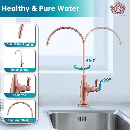 Sink Drinking Water Faucet, Sink Water Filter System, Suitable for Most Reverse Osmosis or Water Filtration Systems, Stainless Steel Reverse Osmosis Faucet for Kitchen Bar, Red Copper