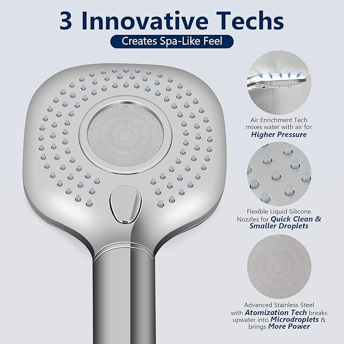 Filtered Shower Head with Handheld - High Pressure 3-Mode Detachable Showerhead with KDF-55 Water Softener Filter for Hard Water, Removes Chlorine, Stainless Steel Hose & Adjustable Bracket