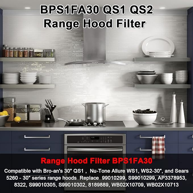 Allure Range Hood Grease Filter BPS1FA30 99010299 by Fetechmate 11-3/4" x 14-1/4" x 3/8" Aluminum Mesh Filter Fit for B-roan QS1 30" N-utone WS1 QS2 Range Hoods Replace S99010305 AP3378953-2 Pack
