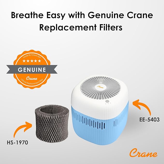 Crane Genuine Evaporative Humidifier Replacement Filter for Model EE-5403 / HS-1970, Demineralization Wick Filter for Hard Water, Reduces White Dust, Maintains Clean Moisture Output, 1 Pack OEM Filter