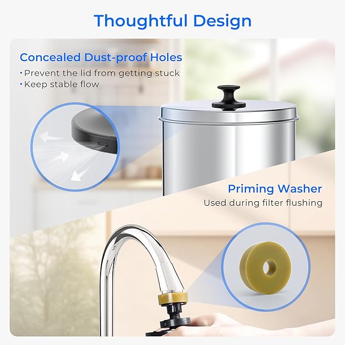 Waterdrop TK-AB-FS Gravity Water Filter System, with Silver Ions Enhanced Filtration, NSF/ANSI 42&372 Standard, Reduces Fluoride and Chlorine, with 4 Filters and Metal Spigot, 2.25G