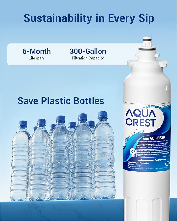 AQUA CREST ADQ73613401 Refrigerator Water Filter and Air Filter, Replacement for LG LT800P, ADQ73613402, Kenmore Elite 9490, ADQ73613408, ADQ75795104 and LT120F, 3 Combo