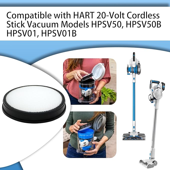 2 Pack HEPA Filter Compatible with HART 20-Volt Cordless Stick Vacuum Model HPSV01, HPSV01B, HPSV50, HPSV50B