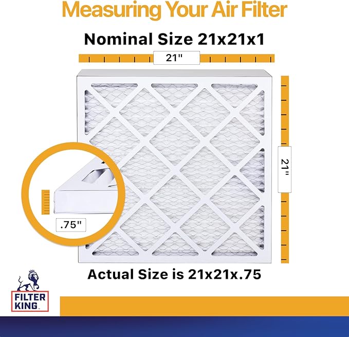 Filter King 21x21x1 Air Filter (MERV 13) (4-Pack) Dust & Allergy Control AC Furnace Filters, MADE IN USA, HVAC, Pleated, Electrostatic (Actual Size: 21 x 21 x .75)