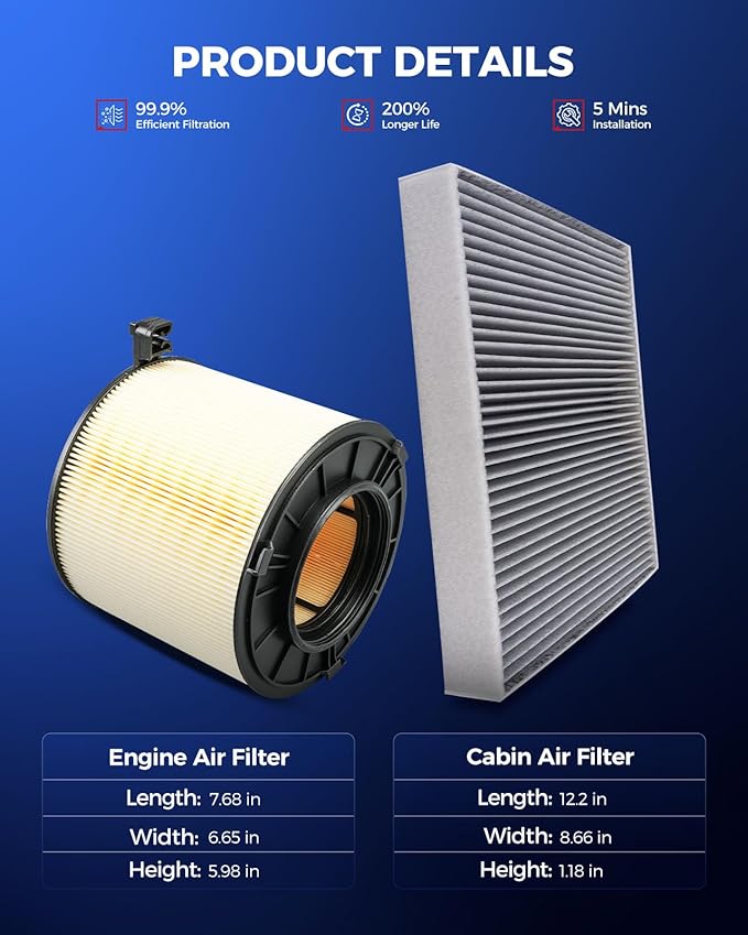 KAX Engine & Cabin Air Filter Kit, Replacement for Audi Q5, A4 Quattro, A5 Sportback, SQ5, A5 Quattro, Q5 PHEV, A4, S5 Sportback, Q5 Sportback, A4 allroad, S5, S4, SQ5, Replace# CA12268 CF12211