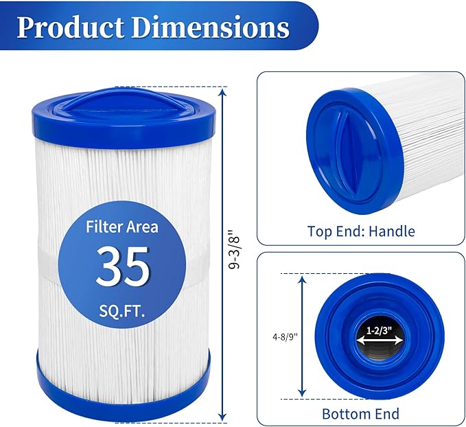 1-Pack PWW35L Hot Tub Filter Cartridge Replacement for Plea tco PWW35L, Unicel 4CH-935, Waterway 817-4035, Master Spas, Filbur FC-0170, 35 Sq.Ft Pool Spa Filter with 1-2/3" SAE Thread