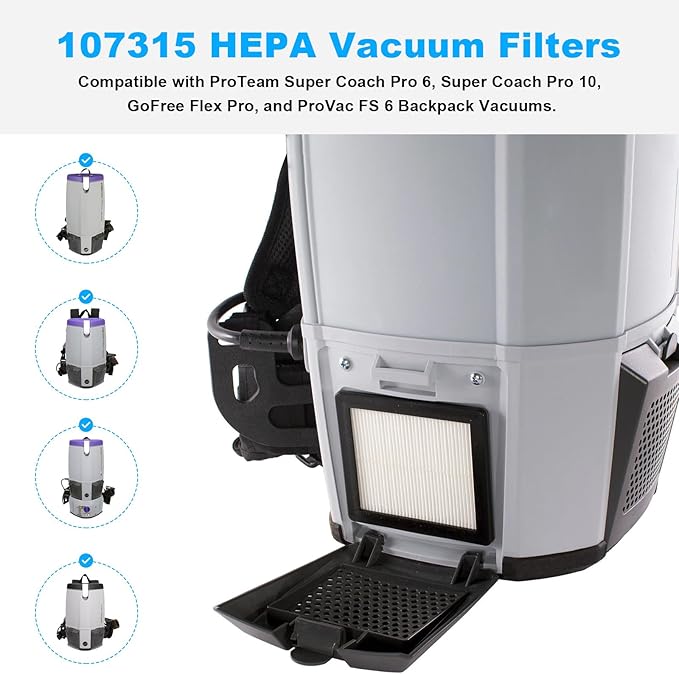 107315 HEPA Vacuum Filter Replacement Proteam Vacuum Parts,Proteam Super Coach Pro6, Super Coach Pro 10,GoFree Flex Pro, and ProVac FS 6 FOR ProTeam Vacuum Twin Pack Filter - 4 Pack