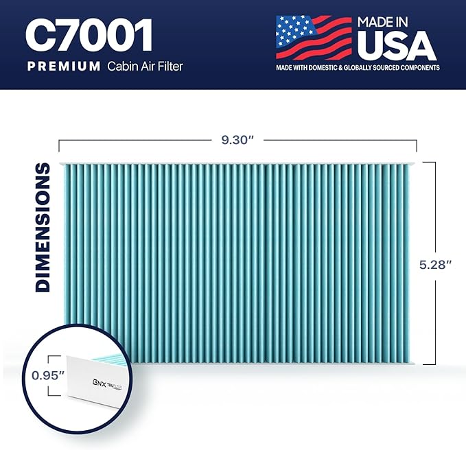 BNX TruFilter C7001 Cabin Air Filter, HEPA 99.97%, Compatible With Chevrolet: Avalanche, Silverado, Suburban, Tahoe; Compatible With Cadillac; Escalade, GMC Sierra, Yukon, Yukon XL 1500