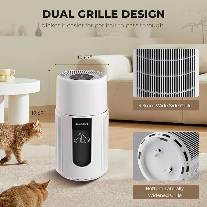 Pet Air Purifier for Home, H13 HEPA Filter for Dog Cat Hair, Dander, Odors, Dust, Air Purifiers for Dorm Room and Multi-Pet Households with Sleep Mode, Auto Mode