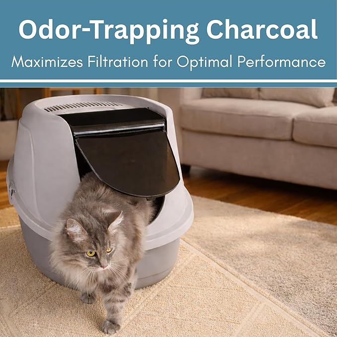 Fresh Headquarters 6-Pack Cat Litter Box Filter Replacement – 3.15"x6.69" Activated Carbon Charcoal Filter | Premium Filters for AmazonBasics Hooded Covered Cat Litter Box | Made in USA