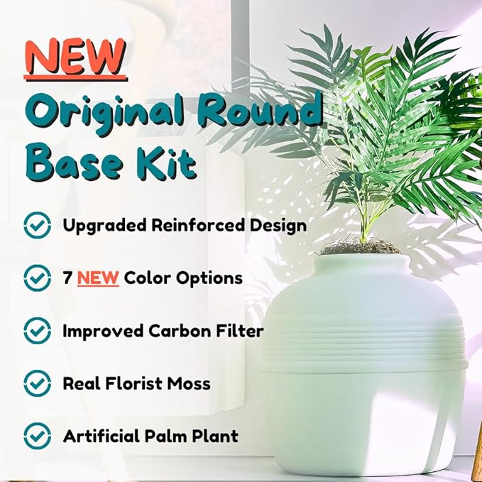 Good Pet Stuff Hidden Litter Box Planter, Decorative Cat Litter Enclosure with Carbon Filter & Faux Plant, Made in USA, Odor Control, Improved Design, NEW Round Style, Base Kit, Sage Green