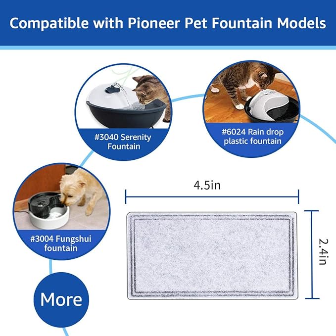 12Pcs Charcoal Water Filter Replacement Fountain Filter Compatible With Pioneer Pet Water Fountain Pet Drinker Bowl Raindrop Plastic Fountain Fung Shui Plastic Fountain
