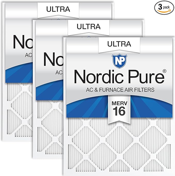 Nordic Pure 20x25x1 (Actual Size: 19 1/2 x 24 1/2 x 3/4) Pleated Ultra MERV 16 AC Furnace Air Filters–With 2.5X More Media for Allergy & Dust Relief, Max Efficiency & Low Airflow Resistance 3 Pack