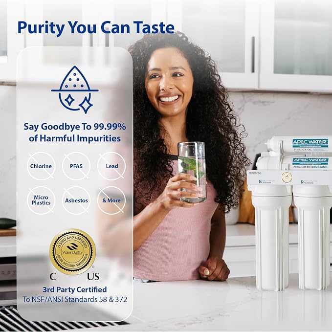 APEC Water ROES-PH75, 6-Stage Alkaline Under Sink Reverse Osmosis Water Filter System, NSF Certified 372 & 58, 75 GPD, Reduces 99% of Impurities