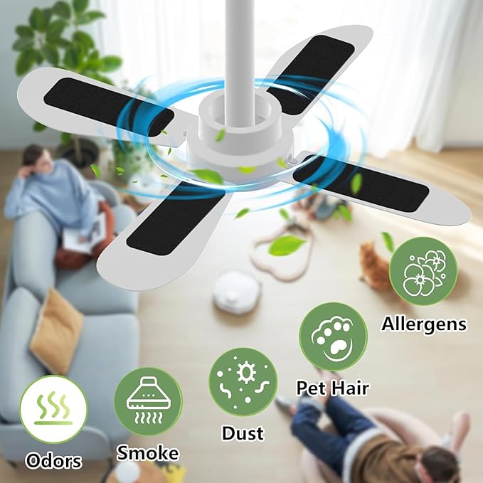 30 Pack Ceiling Fan Filters for Blades, Strong Activated Coconut Carbon Filter for Ceiling Fans, Universal Fit Unscented Charcoal Fan Air Purifier Pad