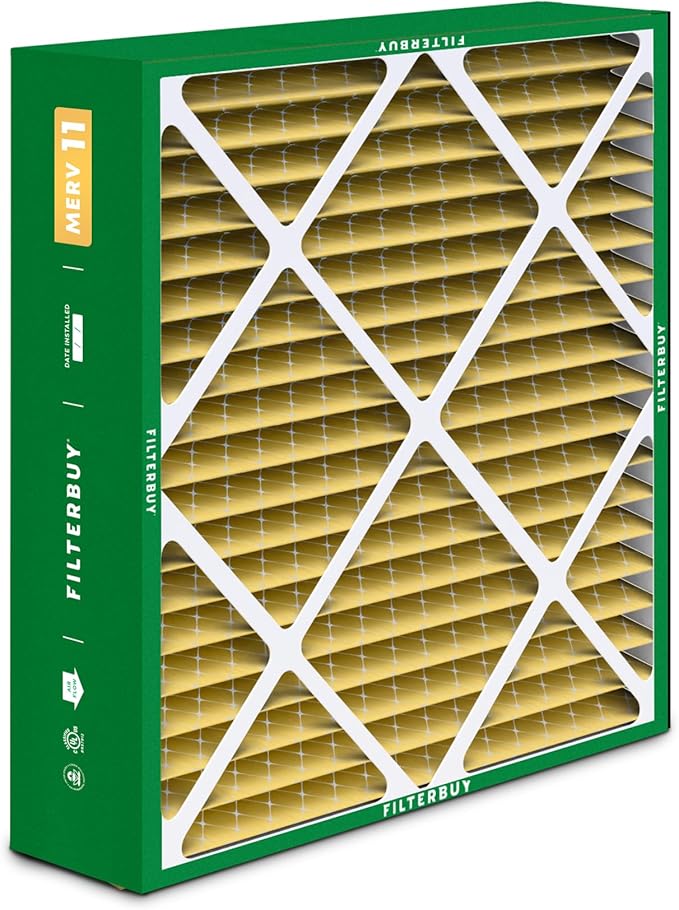 Filterbuy 24x25x5 Air Filter MERV 11 Superior Pet & Allergy Defense (4-Pack), Electrostatic Pleated HVAC AC Furnace Filters for Carrier FILXXCAR0024, Maytag & More (Actual Size: 23.63 x 24.69 x 4.25)