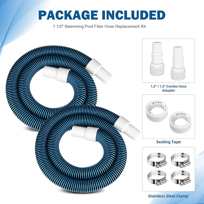 1 1/2" Swimming Pool Filter Hose Replacement Kit, 1.5" Above Ground Pool Filter Hose Suitable for Filter,Pump,Vacuum and Skimmer(6 Feet,2 Pack)