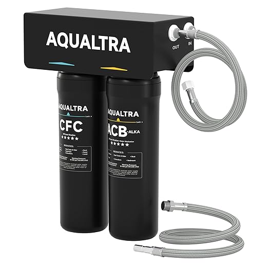 AQUALTRA USF-2B-10 Slightly Alkaline Under Sink Filter System, 20K Gal, Reduce PFOA, PFOS, Chlorine, Lead, Mercury, Chloramine, Fluoride, Microplastics Particles, Bad Taste & Odor
