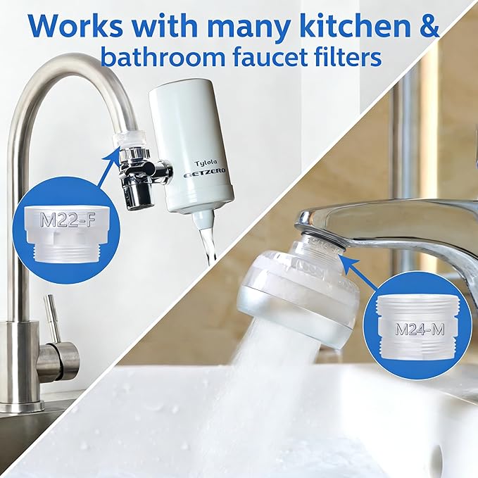 8 Pieces Faucet Adapters Kit, Bathroom& Kitchen Sink Aerator Adapters, BPA-Free ABS，Compatible with many popular faucet filter systems such as PUR, BRITA and similar brands
