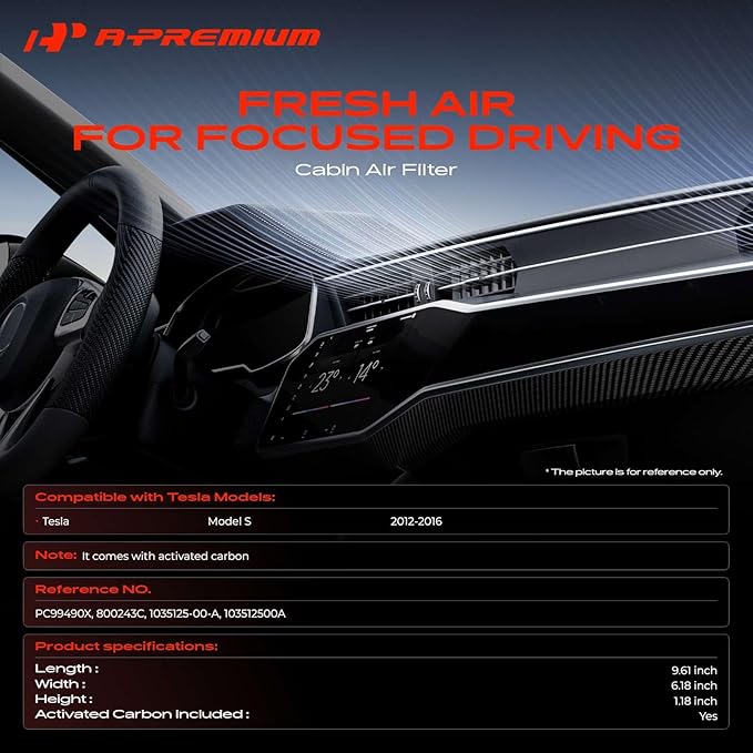 A-Premium Cabin Air Filter with Activated Carbon Compatible with Tesla S 2012 2013 2014 2015 2016, Replace# 103512500A