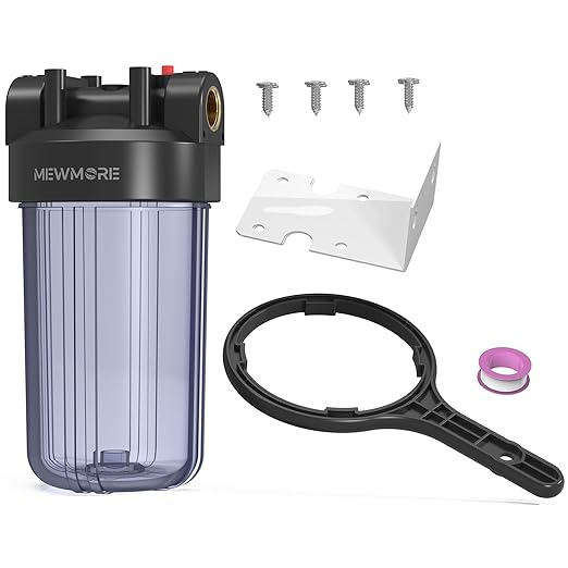 WHT10 Whole House Water Filter Housing, Fit 10"x4.5" Sediment etc Filters for Well and City Water, Big Filter Blue Pre-Filtration System for Home, 1" NPT Port, Pressure Release (Clear Housing)