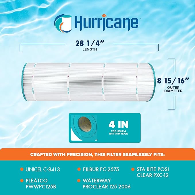 Hurricane Filters HF8413-01 Advanced Pool Filter Cartridge - Replacement for PWWPC125B, Unicel C-8413, Filbur FC-2575, Waterway Proclear 125, Sta Rite Posi Clear PXC-125