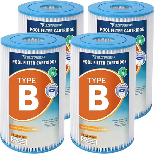 Type B Pool Filter Replacement Cartridges for Jacuzzi, Whirlpool, Hot Tub, Swimming Pool, Spa, Compatible with INTEX 2500 GPH Filter Pump-4 Pack