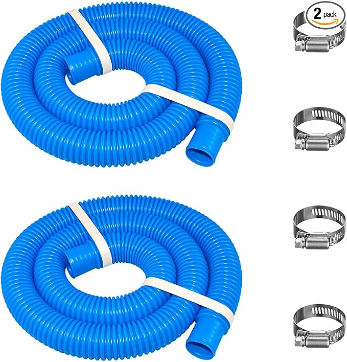 Pool Filter Pump Hose for Intex Pool Accessories - 1.25""Diameter Replacement Pool Hoses for Above Ground Pools Parts Compatible with Coleman ＆ Bestway,59""Long With 8 Clamps (2, Blue)