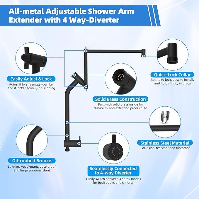 12" All-Metal High-Pressure Rain Shower Head with Handheld- 10-Spray Power Wash with Shower Filter, Easy Reach 4-Way Diverter with Pause Mode, Adjustable 16" Extension Arm/71" Hose, Oil Rubbed Bronze
