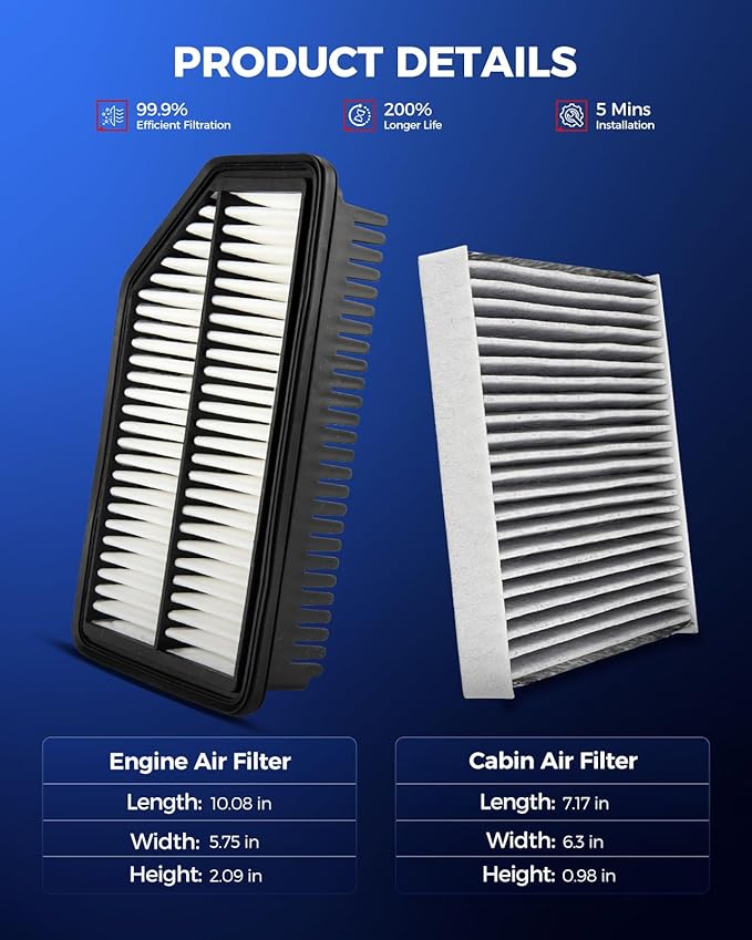 KAX Engine & Cabin Air Filter Kit, Replacement for Kia Soul 2012-2013, Replace# CA11206 CF10776