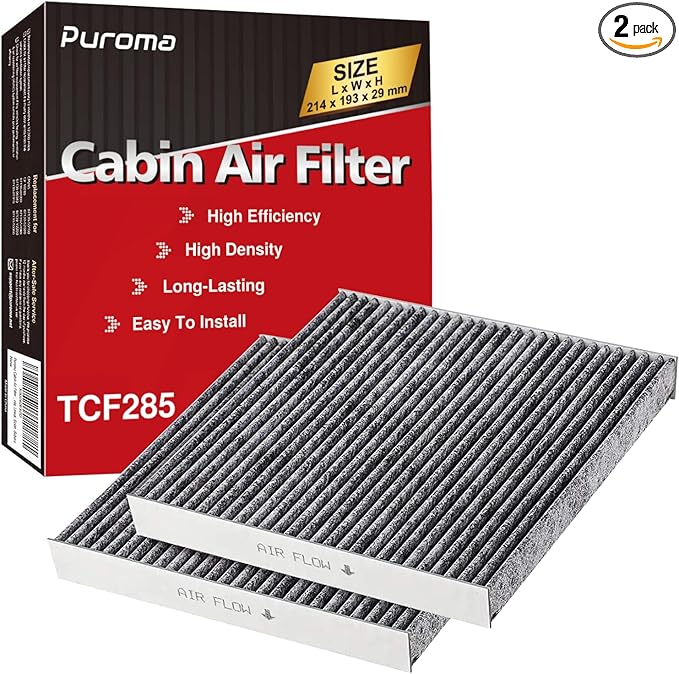Puroma Cabin Air Filter with Activated Carbon, Replacement for CP285, CF10285, Toyota Camry, RAV4, Highlander, Corolla, 4Runner, Tundra, Prius, Sienna, Lexus, Scion, Subaru, Jaguar (2 pcs)
