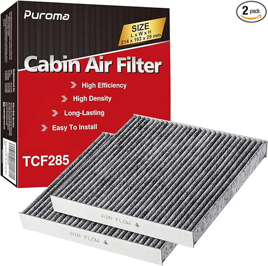 Puroma Cabin Air Filter with Activated Carbon, Replacement for CP285, CF10285, Toyota Camry, RAV4, Highlander, Corolla, 4Runner, Tundra, Prius, Sienna, Lexus, Scion, Subaru, Jaguar (2 pcs)