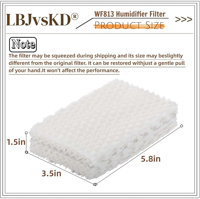 Replaces for Equate Humidifier Filters Replacement WF813-6pk, Cool Mist Humidifiers Wick Filters, Fits Relion RCM832/RCM-832N, Procare PCWF813, Protec, Equate EQ-2119-UL/EQWF813
