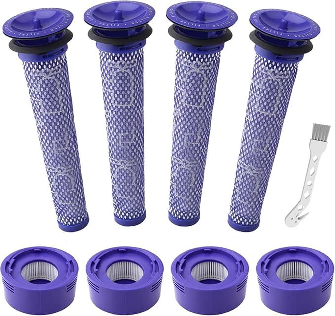 8 Pack Vacuum Filter Replacement Kit for Dyson V7, V8 Animal and V8 Absolute Vacuum, 4 Post Filter, 4 Pre Filter, Replaces Part # 965661-01 & 967478-01