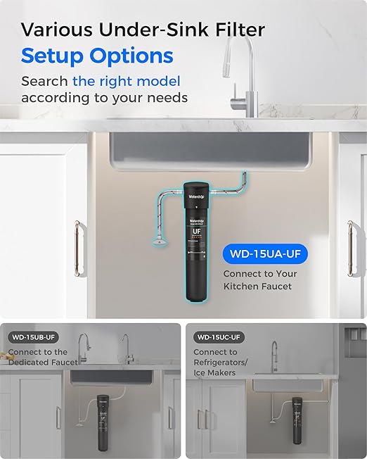 Waterdrop 15UA-UF 0.01 μm Ultra Filtration Under Sink Water Filter System, 2 Years, Reduces Lead, Chlorine, Bad Taste & Odor, Connects Directly to Your Faucet