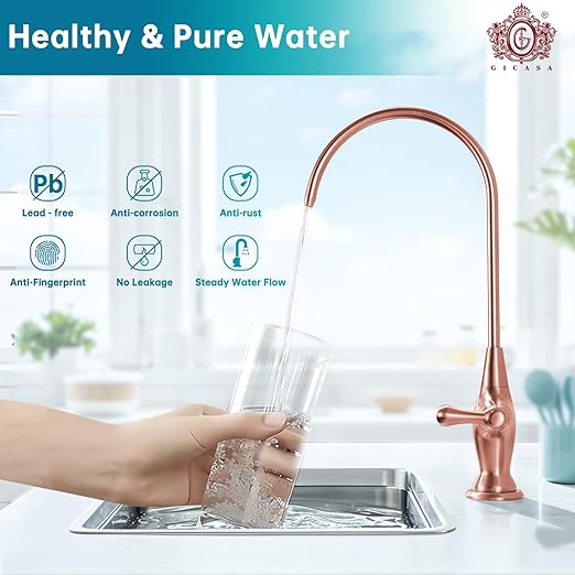 Sink Drinking Water Faucet, Sink Water Filter System, Suitable for Most Reverse Osmosis or Water Filtration Systems, Stainless Steel Reverse Osmosis Faucet for Kitchen Bar, Red Copper