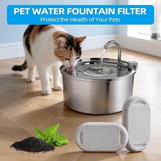 Cat Water Fountain Filter, 16 Pack Cat Fountain Replacement Filters for 67oz/2L & 108oz/3.2L Stainless Steel Pet Water Dispenser, Triple Filtration Activated Carbon Filters for Cat and Dog