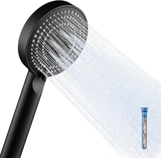 OFFO Handheld Shower Head with Filter, 20 Stage Shower Head with Filters for Hard Water, 4” Face High Pressure 6-Mode Shower Head to Remove Chlorine, Matte Black