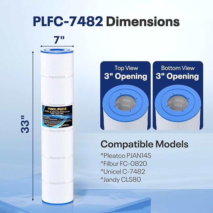 POOLPURE C-7482 Pool Filter Replaces Jandy CL580, CV580, PJAN145, Ultral-A10, Unicel C-7482, Filbur FC-0820, A0104100, R0357900, Filbur FC-6415, SD-01109, 145 sqft Filter Cartridge 4 Pack