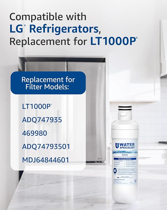 Waterspecialist LT1000PC ADQ747935 Replacement for LG® LT1000P®, ADQ747935, LFCC22426S, LRFXS2503S, LMWS27626S, LRDCS2603S, 6 Month 200 Gallon Refrigerator Water Filter and LT120F® Air Filter, 3 Combo