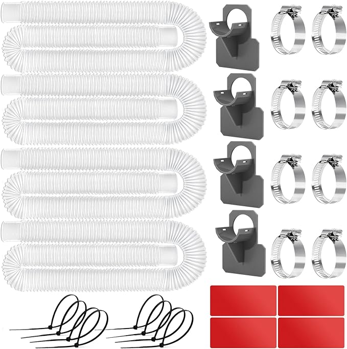 Replacement 1.25 Pool Hoses for Above Ground Pools, 1 1/4" x 59" Long, 4 Pack with 4 Hose Holders and 8 Metal Clamps (White)